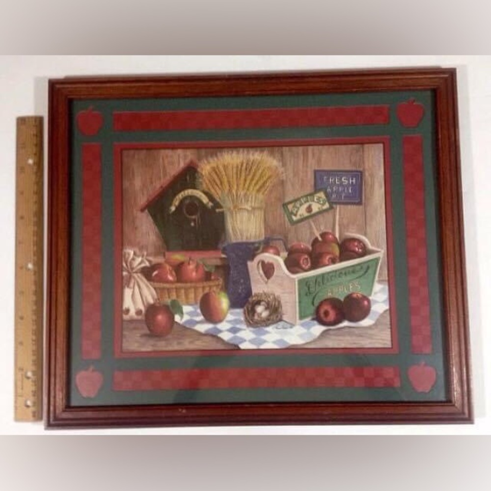 714 Country Charm Apple Theme Framed, Matted Artwork  14"x16" FARM DECOR/COUNTRY
